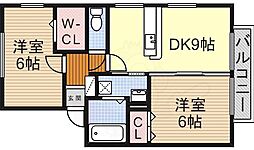 グランディールB 2DKの間取図画像