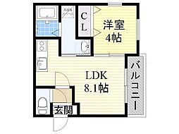 リトルジェム 1LDKの間取図画像