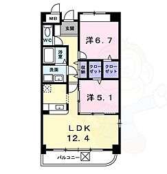 プレシャスコート 2LDKの間取図画像