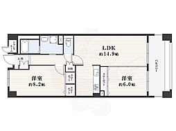 ソーラスフロント富船北棟 2LDKの間取図画像