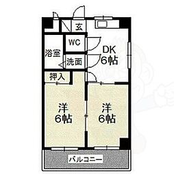 スワン一番館 2DKの間取図画像