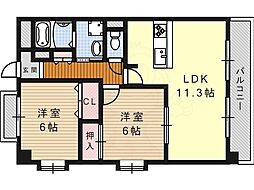 ホワイトドエル道徳 2LDKの間取図画像
