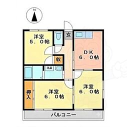 ハイツセレナーデ 3DKの間取図画像