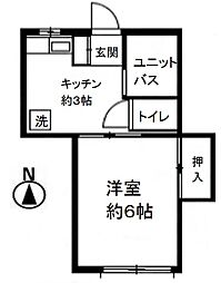 二村ハイツ 1Kの間取図画像