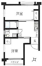 目黒ローヤルコーポ 2DKの間取図画像