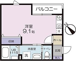カーサヱビス ワンルームの間取図画像