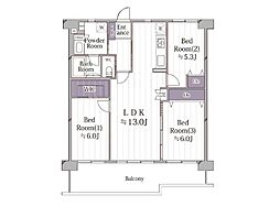 ルネ福生A棟 3LDKの間取図画像