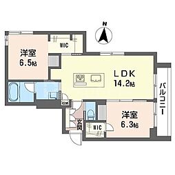 グランリリー 3階2LDKの間取り