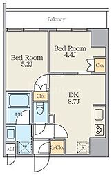 Alivis五反野 6階2DKの間取り
