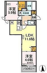 セレスティア六町II 2LDKの間取図画像