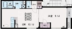 (仮)イクシオ本木東町 1LDKの間取図画像