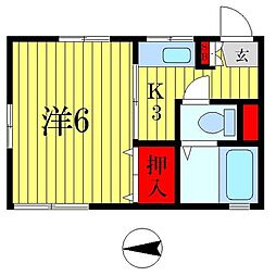 カーサ梅島 1Kの間取図画像