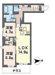 オウル 2LDKの間取図画像