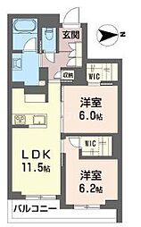 オウル 2LDKの間取図画像