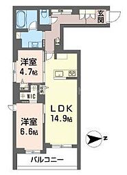 オウル 2LDKの間取図画像