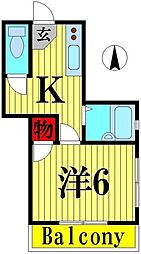 サンブライト福寿 1Kの間取図画像