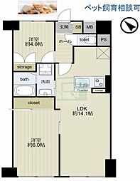 グリーンパーク扇 2LDKの間取図画像
