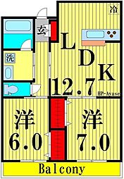 FLORALHEIGHTS2 2LDKの間取図画像