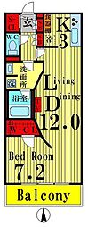 ロイヤルパークス西新井 1Kの間取図画像