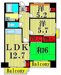 シーダーエクセレント2 3LDKの間取図画像