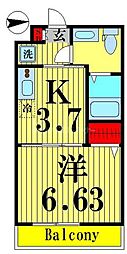 アーバンパーク六町 1Kの間取図画像
