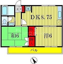 アメニティー8 2DKの間取図画像