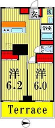 山一鹿浜マンション 2DKの間取図画像