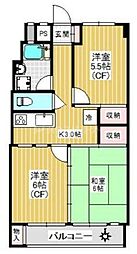 梅田マンション 3Kの間取図画像