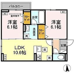 セレスティア鹿浜 2LDKの間取図画像