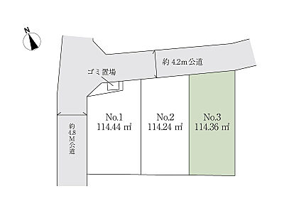 区画図：建築条件の無い土地だからこそ、自由度の高い設計が可能です。　弊社では施工も承っており、信頼の技術と豊富な経験でお客様の夢を形にします。