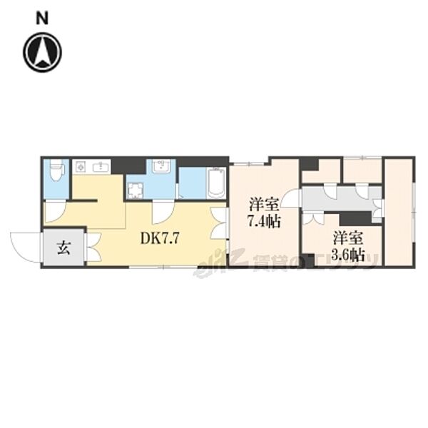 ルヴィラ堀川 ｜京都府京都市上京区北船橋町(賃貸マンション2DK・2階・55.00㎡)の写真 その2