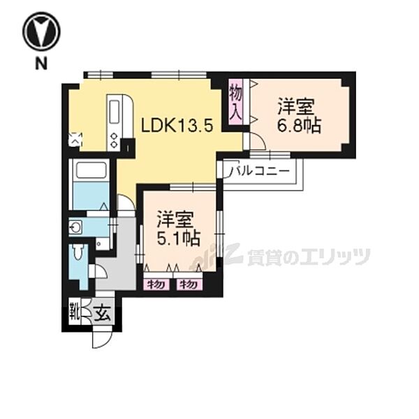 京都府京都市中京区高倉通夷川上ル福屋町(賃貸マンション2LDK・3階・58.88㎡)の写真 その2