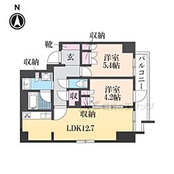 京都地下鉄東西線 京都市役所前駅 徒歩3分の賃貸マンション 4階2LDKの間取り