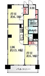 昭和マンション堤 2LDKの間取図画像