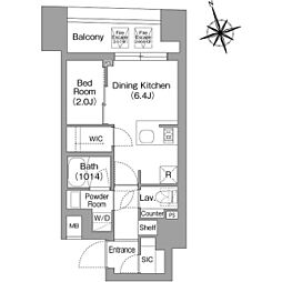 コンフォリア・リヴ八丁堀 1DKの間取図画像