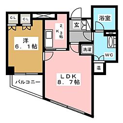 パークキューブ八丁堀 1LDKの間取図画像
