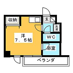 カリンパレス 4階ワンルームの間取り
