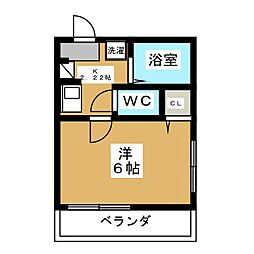 プレミアリラガーデン 1Kの間取図画像
