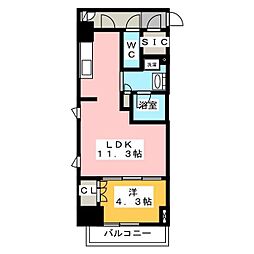 プラウドフラット菊川 1LDKの間取図画像