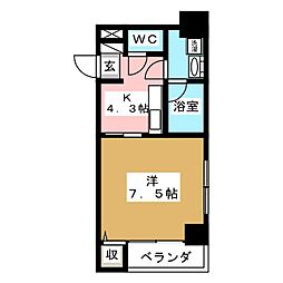 ライズ 1Kの間取図画像