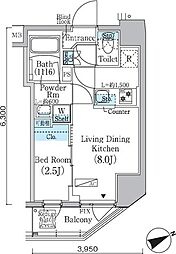 PrimeBliss蔵前 1LDKの間取図画像