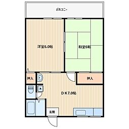 シティハイムバイオレット 2DKの間取図画像