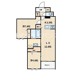 芝弥生レジデンス 2LDKの間取図画像
