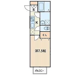 インペリアルコート 1Kの間取図画像