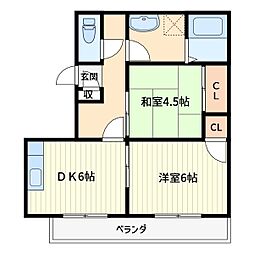 ルブランシェ 2DKの間取図画像