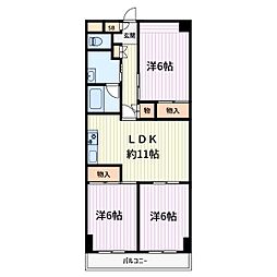 芝園ハイツ2号棟 3LDKの間取図画像