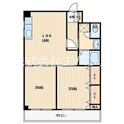 フクロク・ハイ・マンション2号館 2LDKの間取図画像