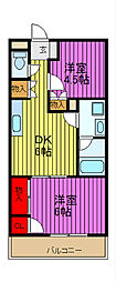 リバティ金子 1LDKの間取図画像