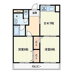 SKハイツ芝新町 2DKの間取図画像