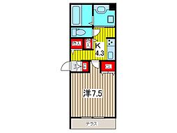 グランエスポワール 1Kの間取図画像